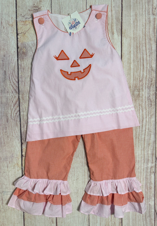 PINK / ORANGE GINGHAM HALLOWEEN JACK O’LANTERN PANT SET // ETA MID TO LATE JUNE (po220 extras)
