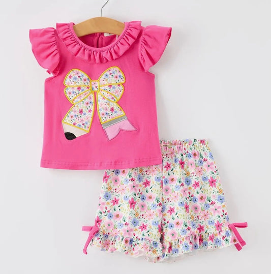 HOT PINK PENCIL BOW SHORT SET // ETA MID MAY (school 3)