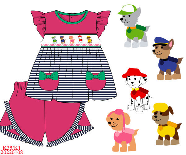 PUPPY KNIT SMOCKED KNIT SHORT SET // ESTIMATED TO SHIP FROM THE VENDOR LATE MAY to EARLY JUNE (school)