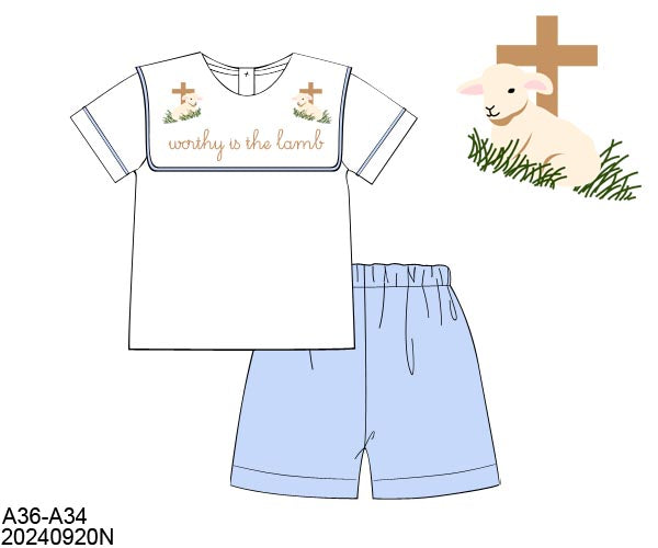WORTHY IS THE LAMB BLUE SHORT SET ( ETA LATE DEC / EARLY JAN ) (po192)