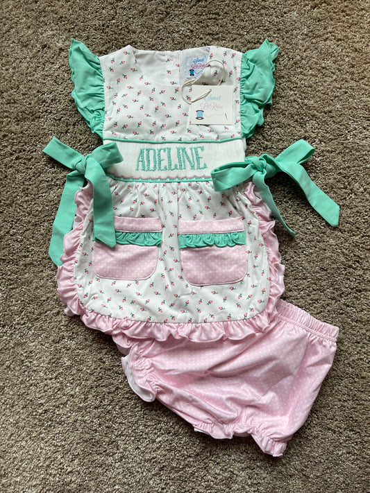 PINK / MINT ROSEBUD “ADELINE” APRON SET