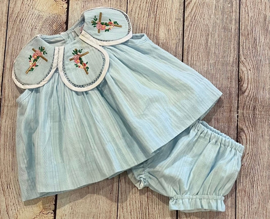 BLUE TULIP CROSS BLOOMER SET (fully lined)