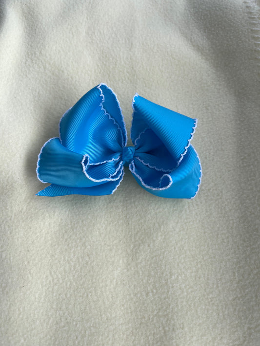 ISLAND BLUE HAIR BOW w/ WHITE MOONSTITCH & ALLIGATOR CLIP