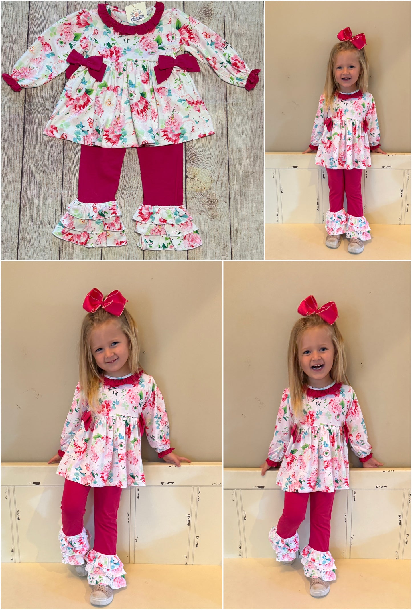 HOT PINK FLORAL KNIT PANT SET (order 208)