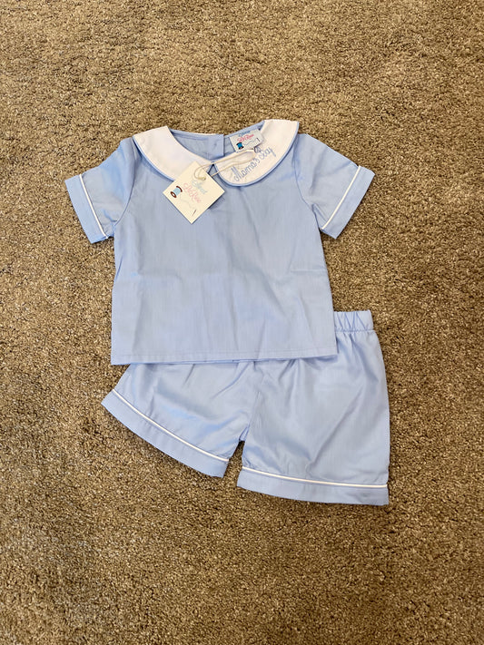 BLUE SHORT SET w/ (Mama’s Boy) Embroidered Collar