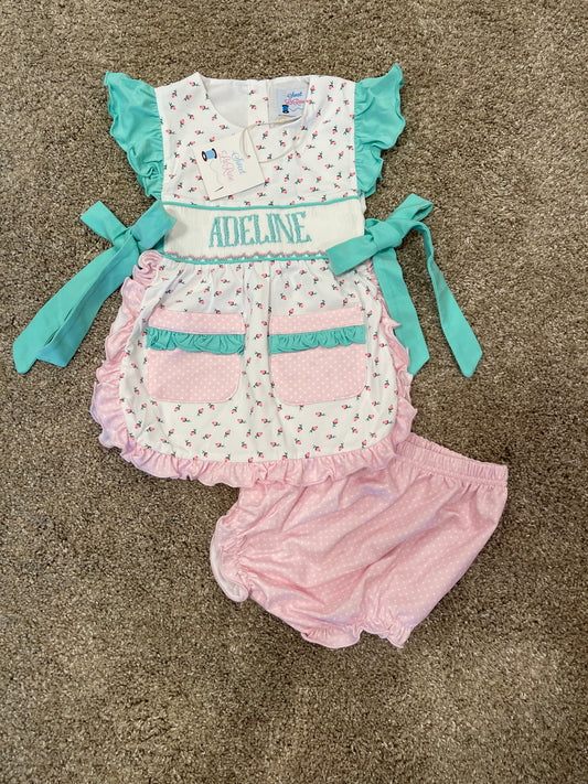 PINK ROSEBUD / MINT ( ADELINE ) APRON SET