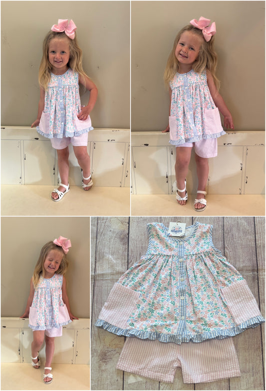 PINK, MINT, BLUE FLORAL SHORT SET WITH POCKETS // ETA LATE APRIL TO EARLY MAY (po216)