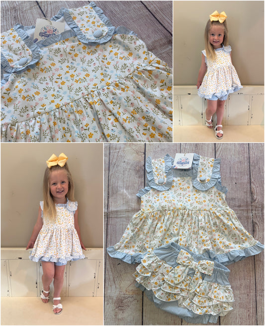 BLUE / YELLOW FLORAL RUFFLE BLOOMER SET // ETA LATE APRIL TO EARLY MAY (po216)