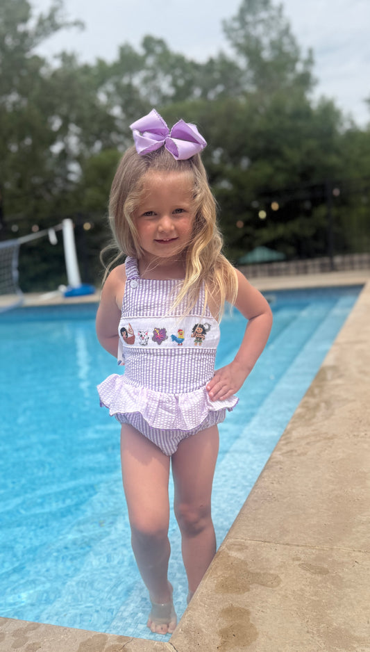 SMOCKED CHARACTER LAVENDER SWIMSUIT // ETA LATE APRIL TO EARLY MAY (po216)