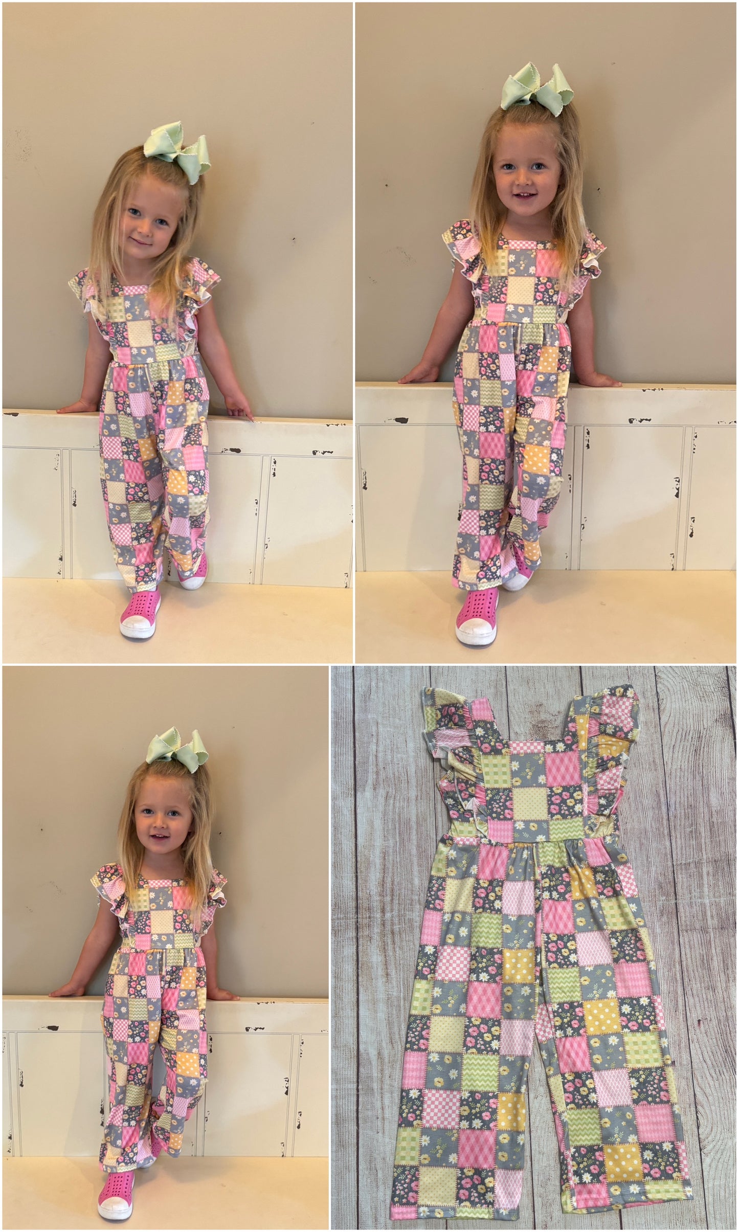 YELLOW FLORAL CHECKERED RUFFLE JUMPSUIT (order #12)