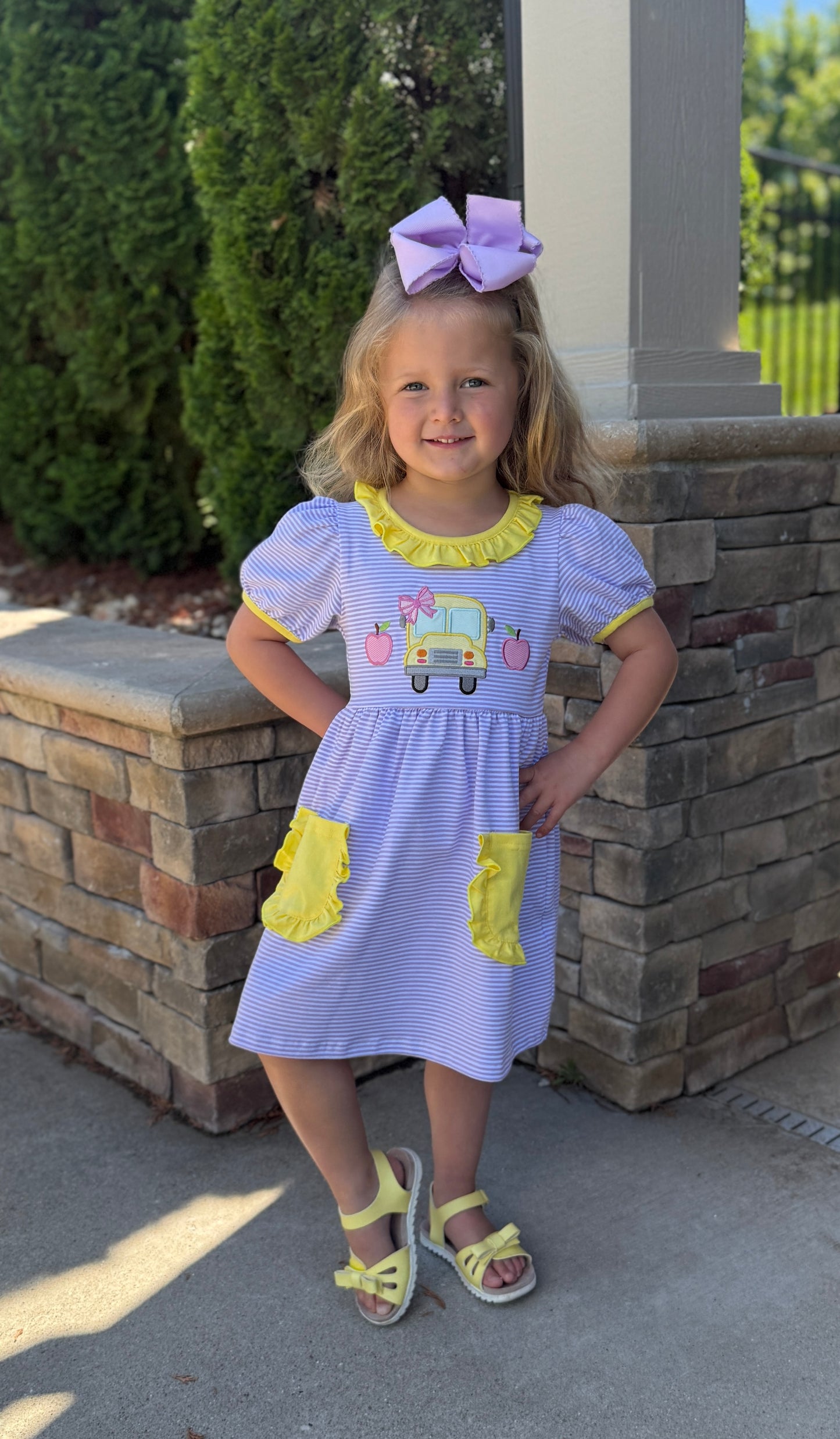 LAVENDER / YELLOW SCHOOL BUS DRESS