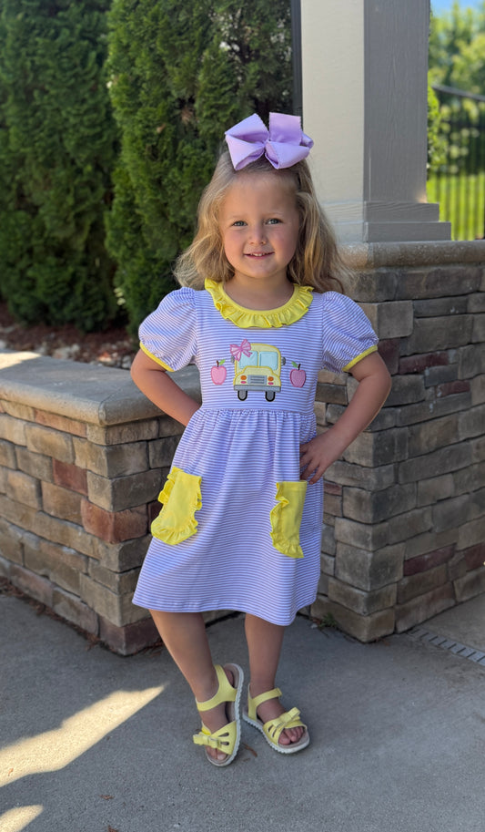 LAVENDER / YELLOW SCHOOL BUS DRESS