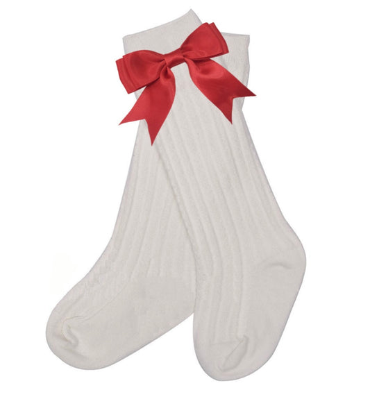 RED SATIN BOW SOCKS (#204)