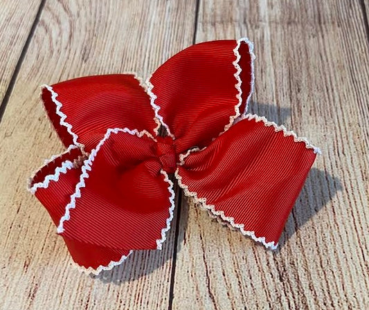RED BOW W/ WHITE MOONSTITCH (#205)