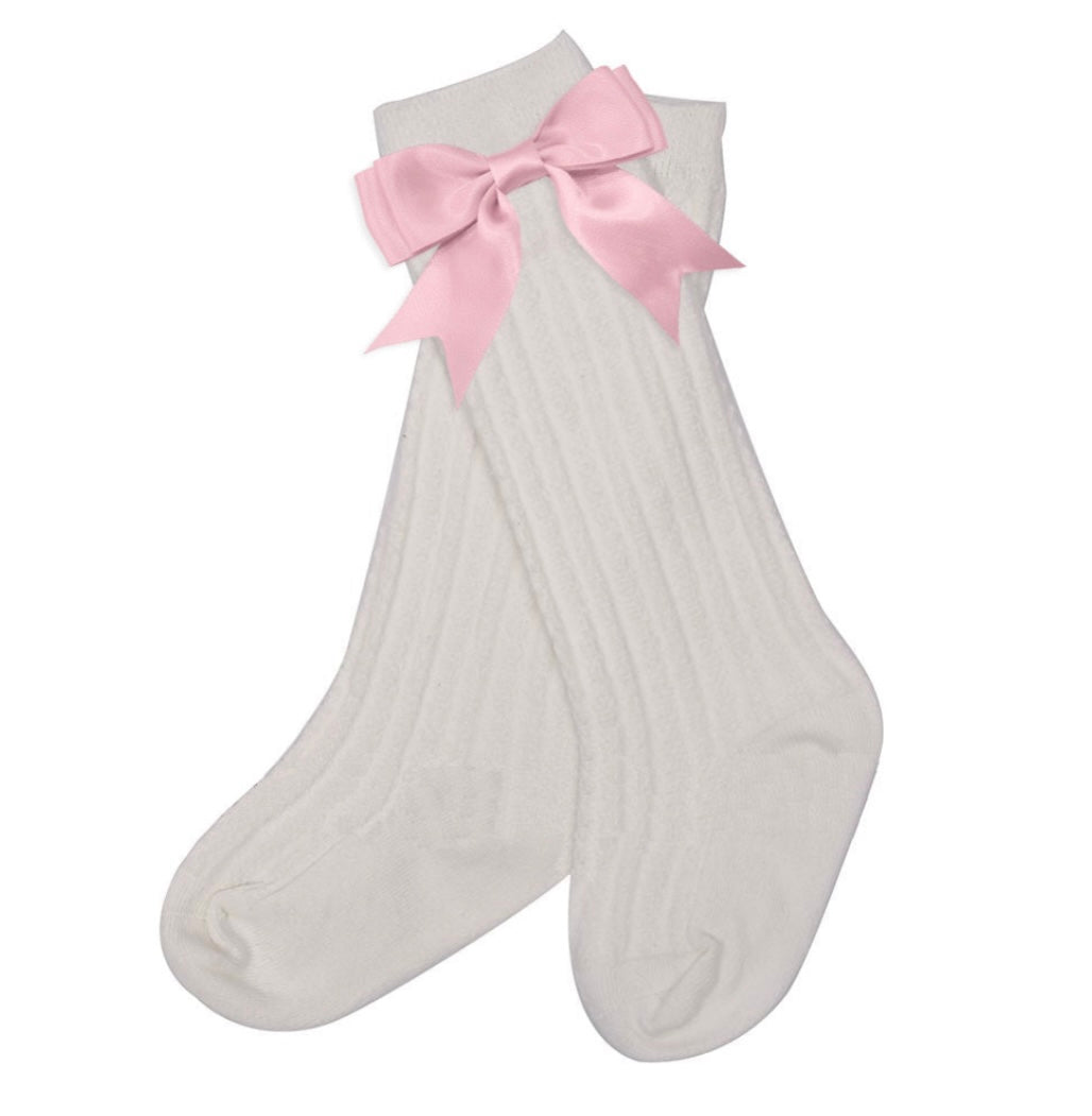 PINK SATIN BOW SOCKS  (#204)