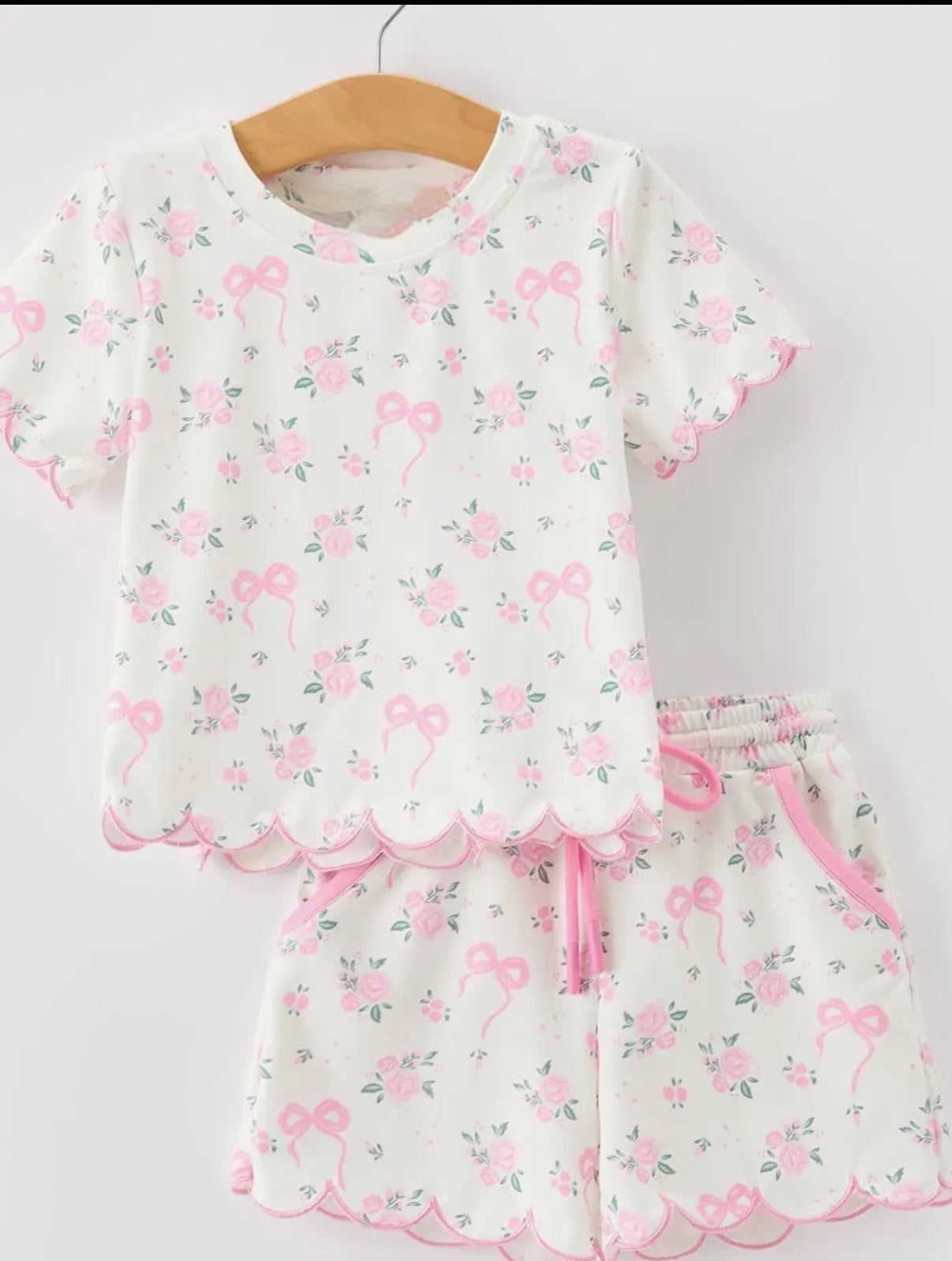 PINK FLORAL SCALLOPED SHORT SET .. ETA MID JUNE (shorts)