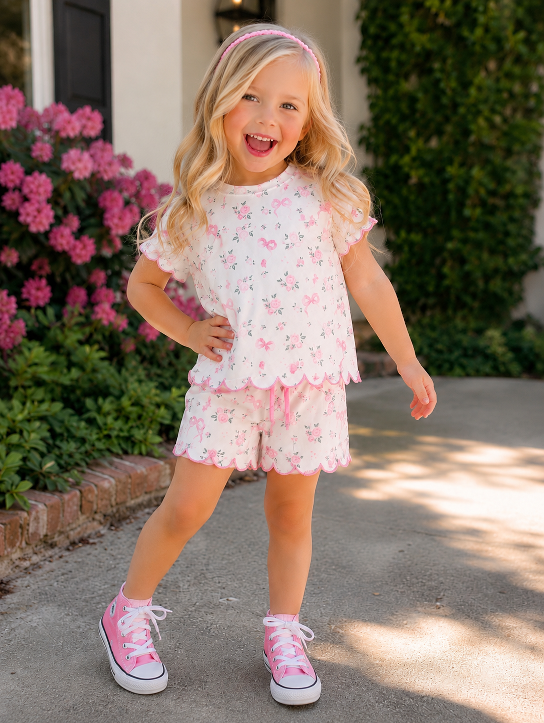 PINK FLORAL SCALLOPED SHORT SET .. ETA MID JUNE (shorts)