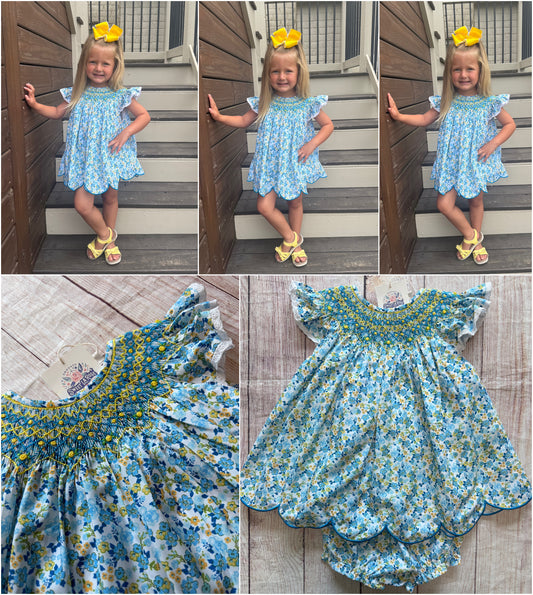 BLUE & YELLOW FLORAL GEOMETRIC BLOOMER SET // ETA EARLY JUNE (po218 extras)