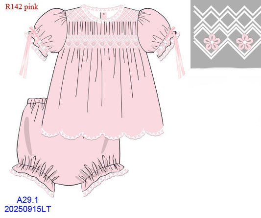PINK SMOCKED BLOOMER SET w/ FLOWERS & RIBBONS // ETA MID APRIL // (po215)