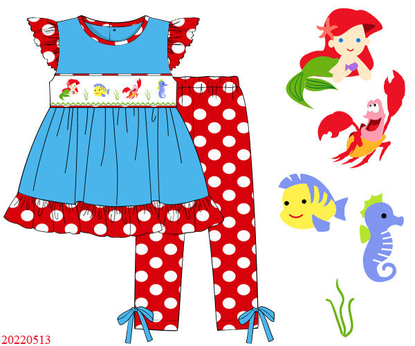 MERMAID HAND SMOCKED KNIT PANT SET (po227)