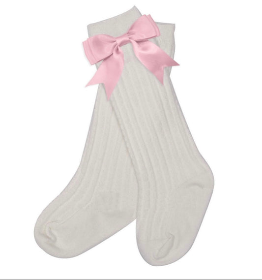 PINK SATIN BOW SOCKS (order 210)
