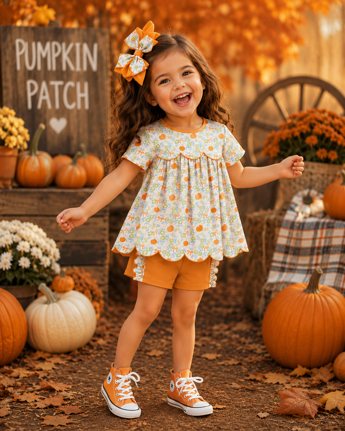 ORANGE / BLUE PUMPKIN BOW KNIT SHORT SET // ETA MID TO LATE JUNE (po220 extras)