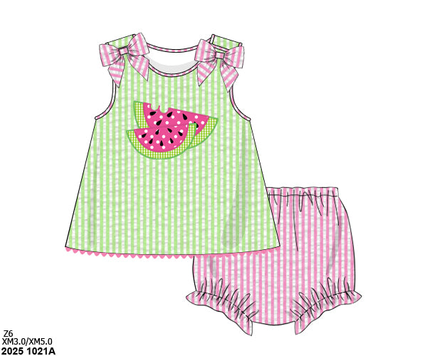 PINK / LIME SEERSUCKER WATERMELON BLOOMER SET (fully lined) (po212)
