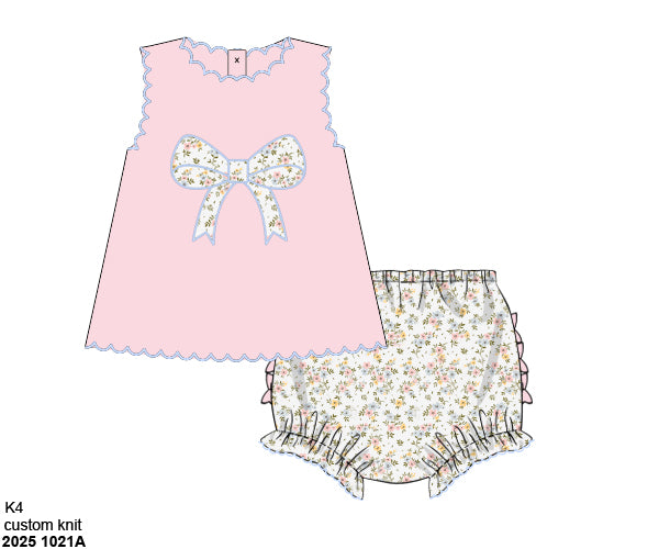 PINK FLORAL BOW BLOOMER SET  (fully lined) (po212)