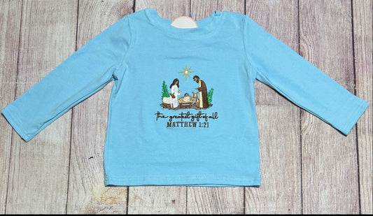 UNISEX BLUE NATIVITY EMBROIDERED TOP (#11)