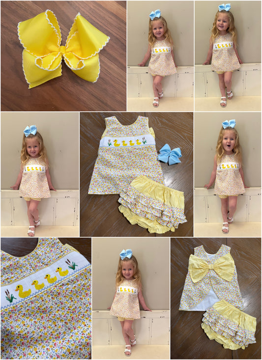 YELLOW FLORAL DUCKLING BLOOMER SET (fully lined) (order211a)