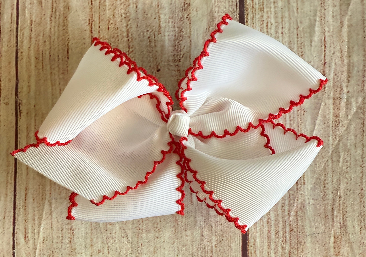 WHITE w/ RED MOONSTITCH HAIRBOW (#204)