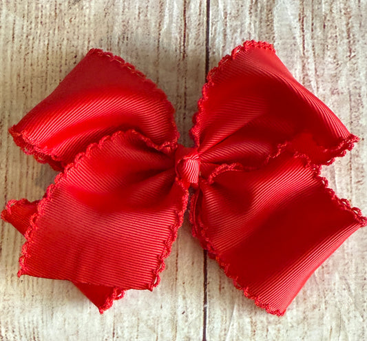 RED w/ RED MOONSTITCH HAIRBOW (po225)