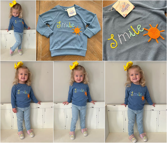 UNISEX HAND EMBROIDERED "Smile" SUNSHINE SWEATER (READY TO SHIP) (po187a)