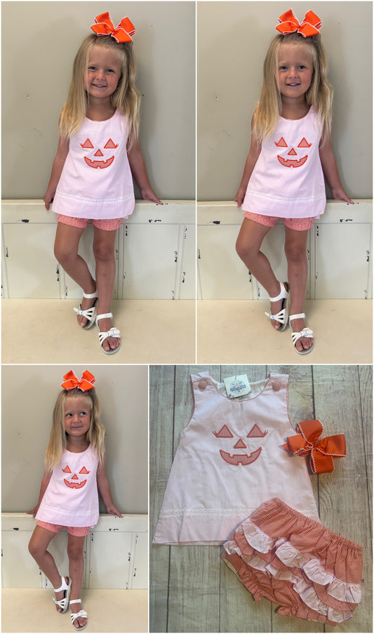 PINK / ORANGE GINGHAM JACK O’LANTERN BLOOMER SET // ETA MID TO LATE JUNE (po220 extras)