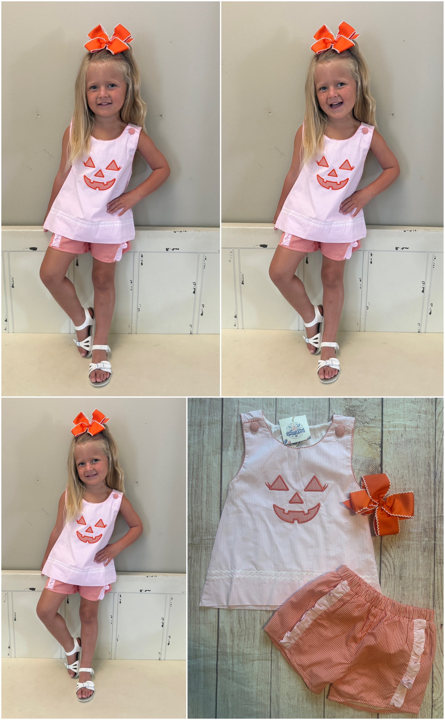 PINK / ORANGE GINGHAM JACK O’LANTERN SHORT SET // ETA MID TO LATE JUNE (po220 extras)