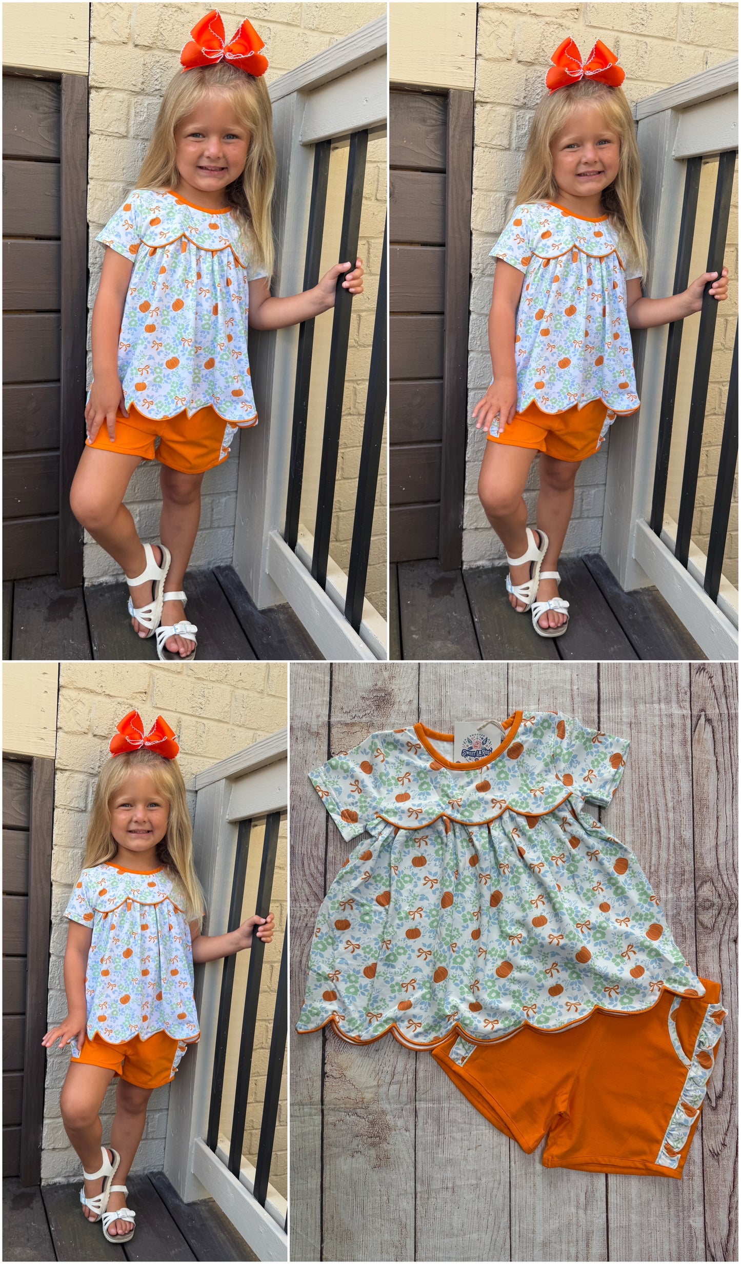 ORANGE / BLUE PUMPKIN BOW KNIT SHORT SET // ETA MID TO LATE JUNE (po220 extras)