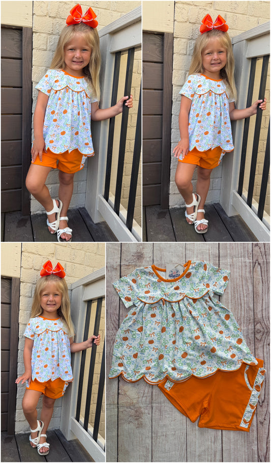 ORANGE / BLUE PUMPKIN BOW KNIT SHORT SET // ETA MID TO LATE JUNE (po220 extras)