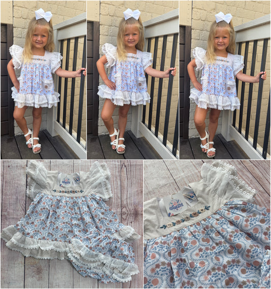 BLUE & KHAKI FLORAL LACE BLOOMER SET // ETA MID TO LATE JUNE (po220 extras)