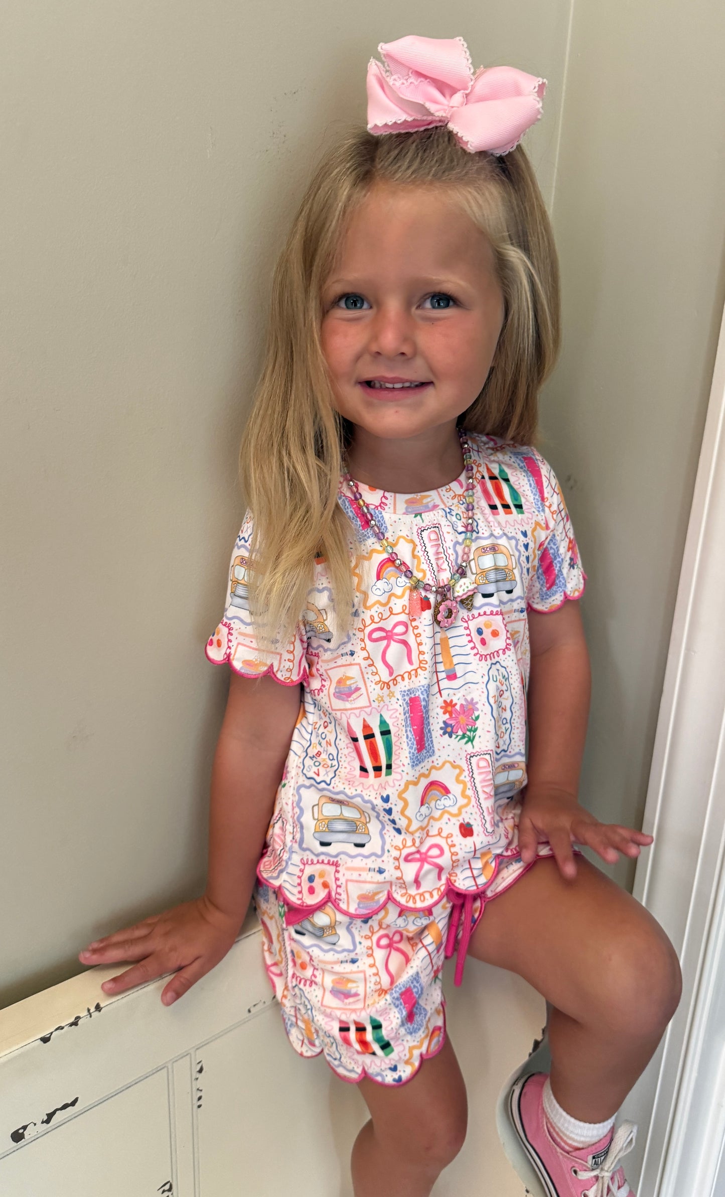 PINK BACK TO SCHOOL SCALLOPED SHORT SET // ETA END OF JULY