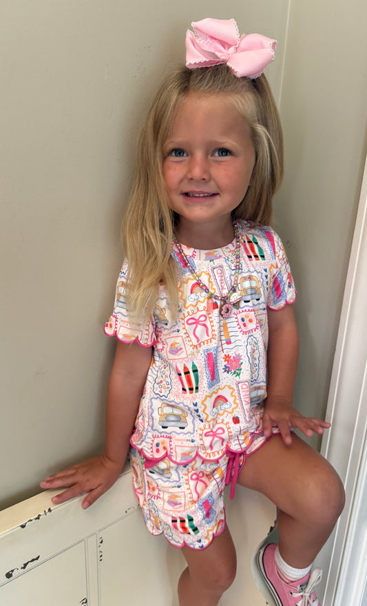 PINK BACK TO SCHOOL SCALLOPED SHORT SET // ETA END OF JULY