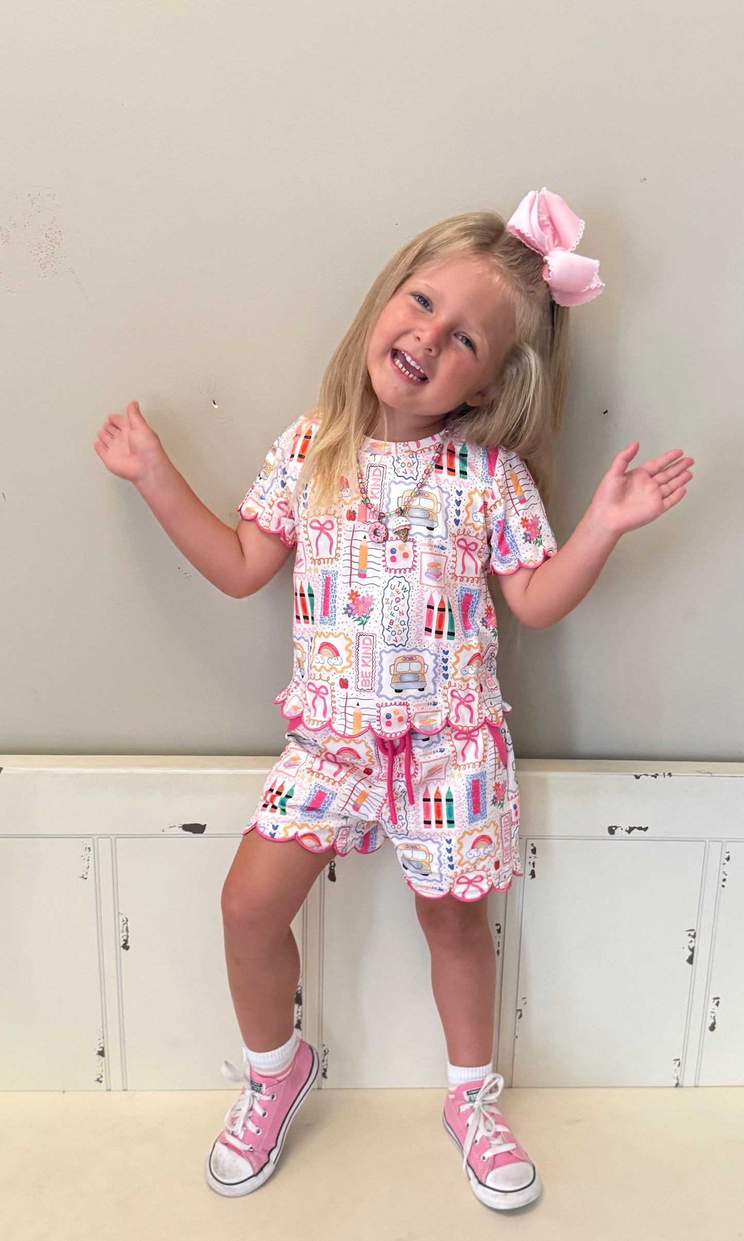 PINK SCALLOP BACK TO SCHOOL SHORT SET // ETA LATE JULY