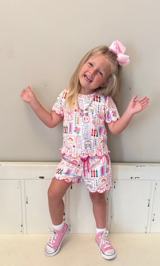 PINK SCALLOP BACK TO SCHOOL SHORT SET // ETA LATE JULY