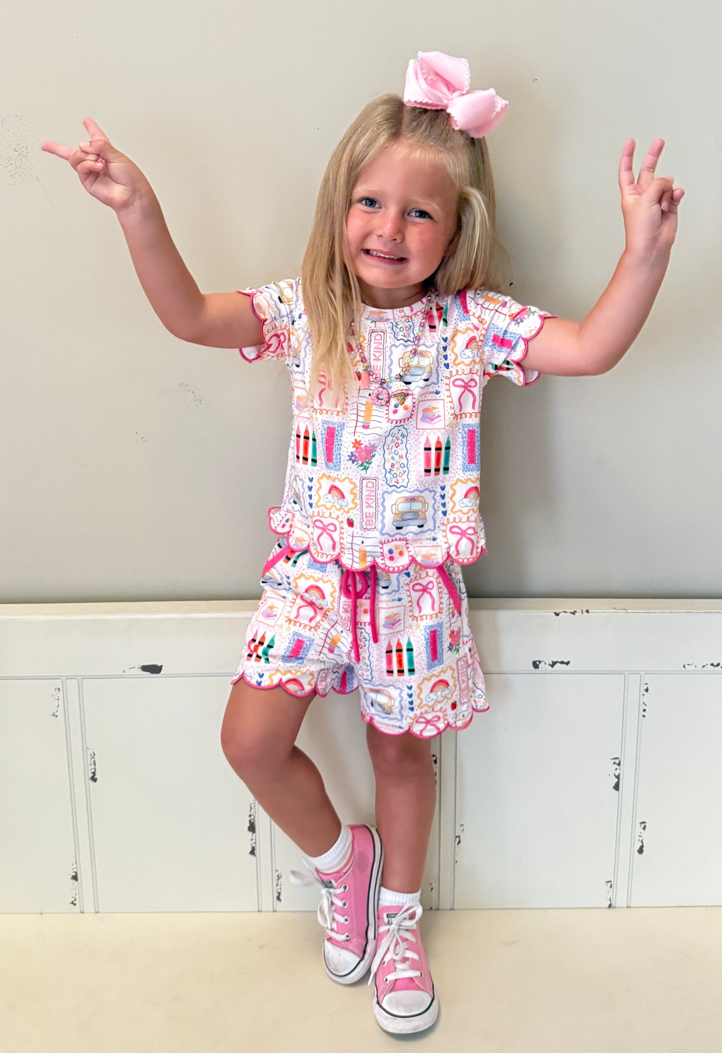 PINK BACK TO SCHOOL SCALLOPED SHORT SET // ETA END OF JULY
