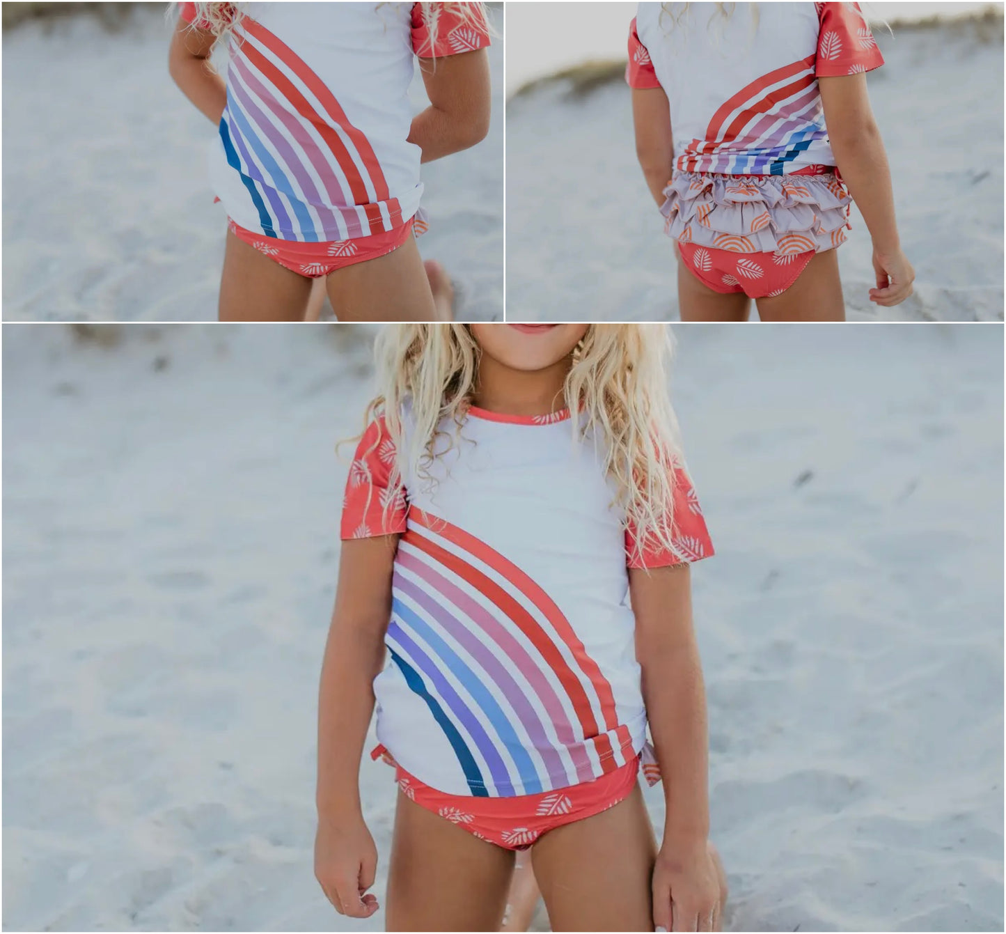 RUST RAINBOW RASH GUARD RUFFLE SWIMSUIT (swim #1)