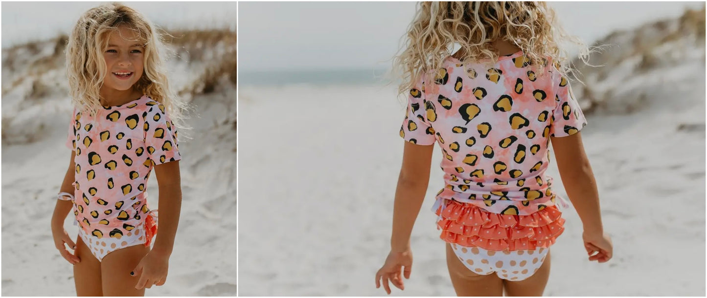 PINK LEOPARD RASH GUARD RUFFLE SWIMSUIT (swim #1)