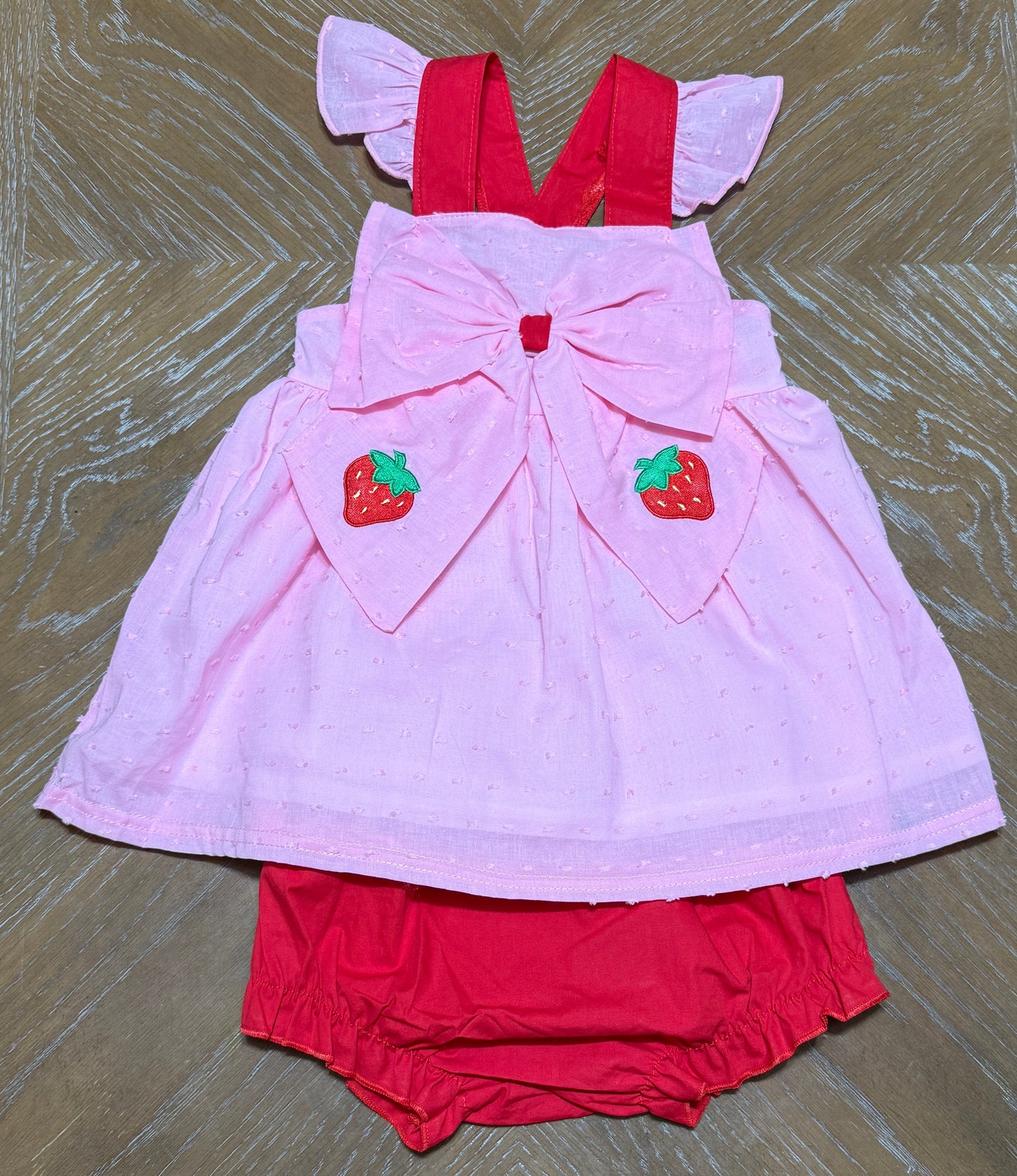 PINK STRAWBERRY SWISS DOT BLOOMER SET