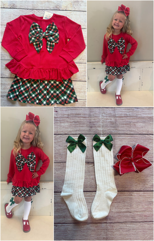RED / GREEN PLAID BOW SKIRT SET // ETA EARLY TO MID JULY