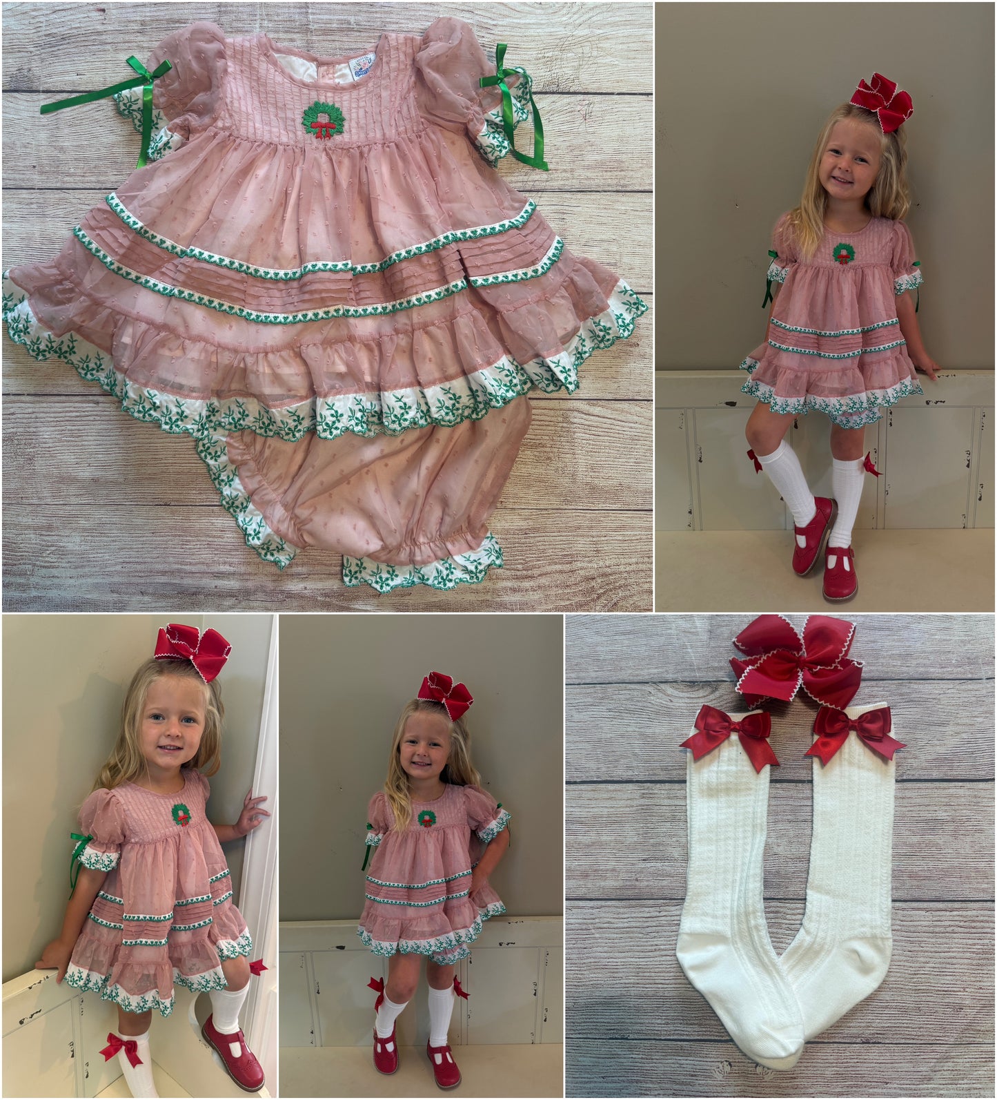 PINK SWISS DOT CHIFFON WREATH BLOOMER SET // FULLY LINED