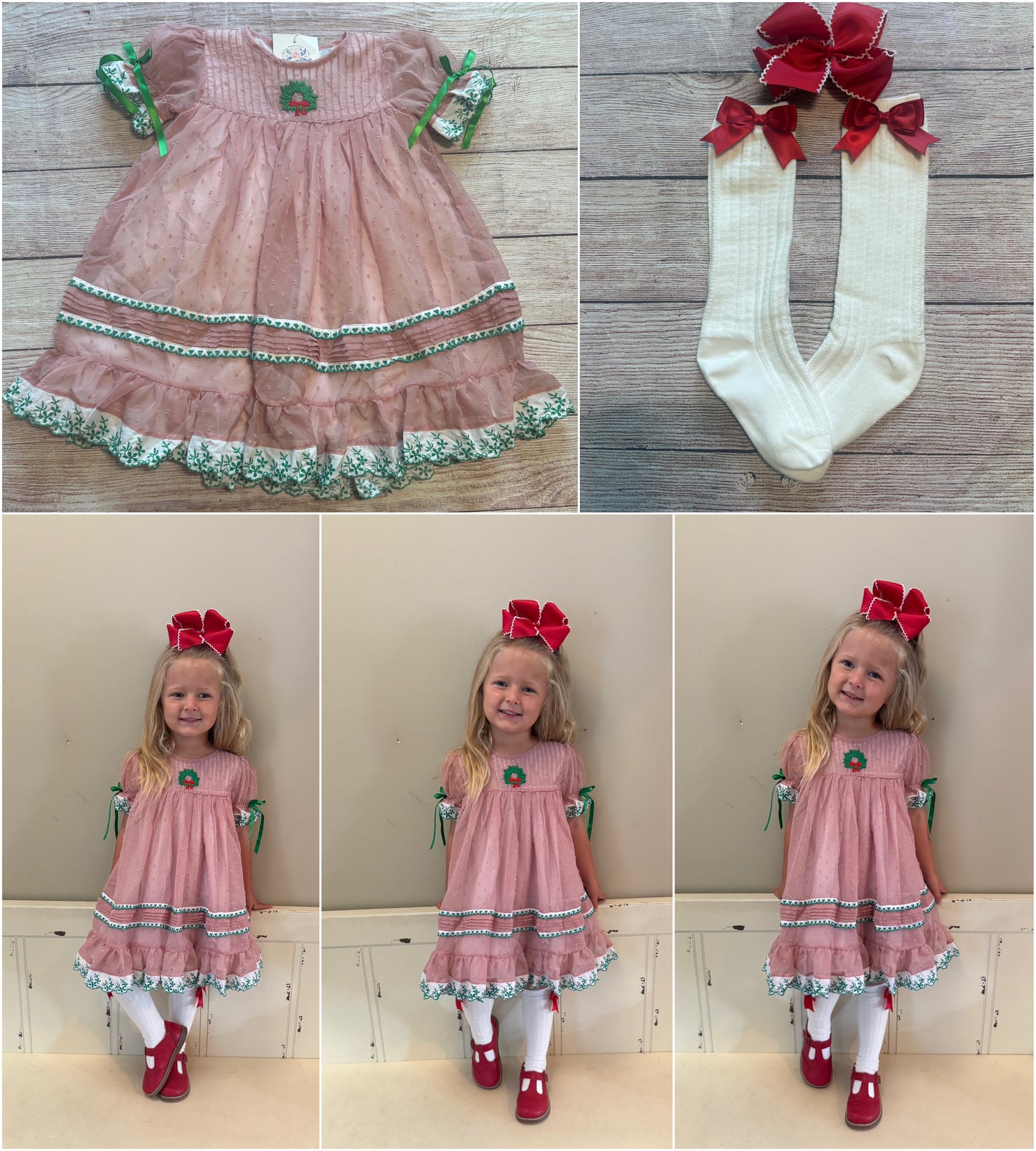 PINK SWISS DOT CHIFFON WREATH DRESS // FULLY LINED