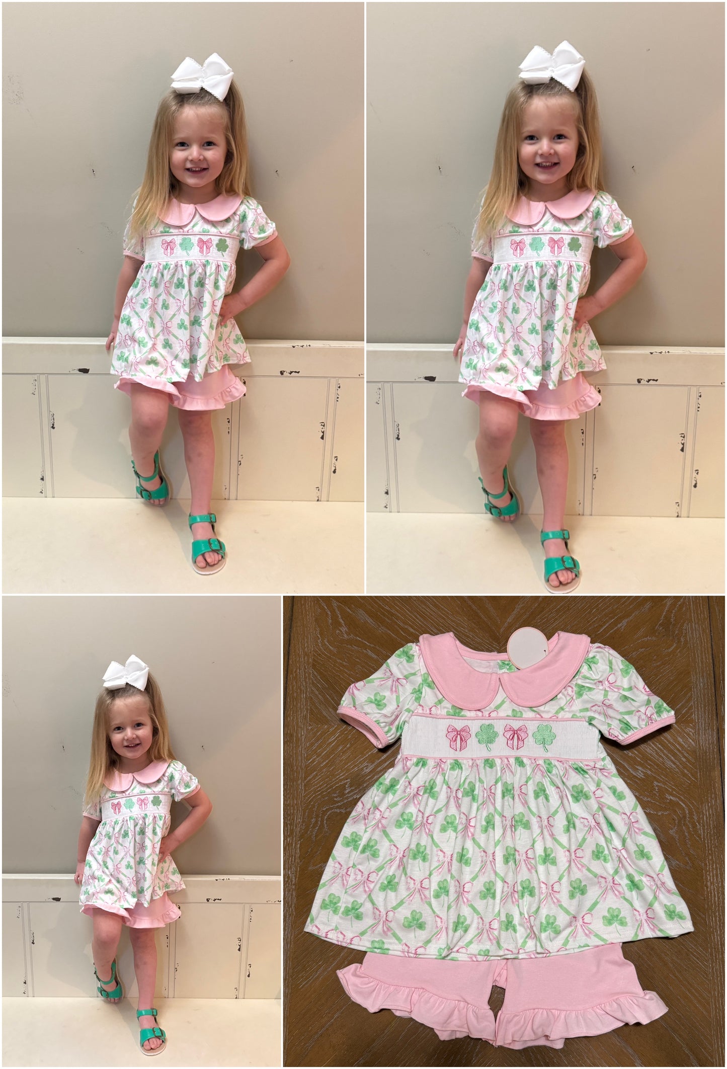 PINK CLOVER BOW EMBROIDERY SHORT SET